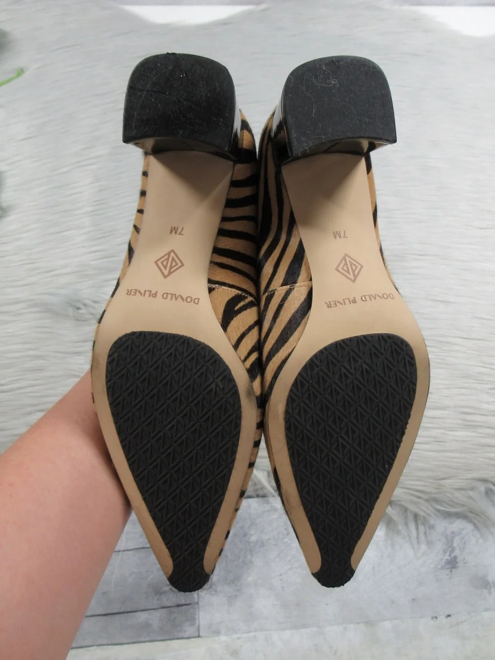 DONALD PLINER Aston Calfhair Zebra Print Block Heel Pumps - Women's Size 7M